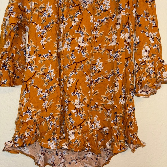 WOMANS ORANGE ELBOW LENGTH FLORAL BLOUSE SIZE L - Picture 2 of 6